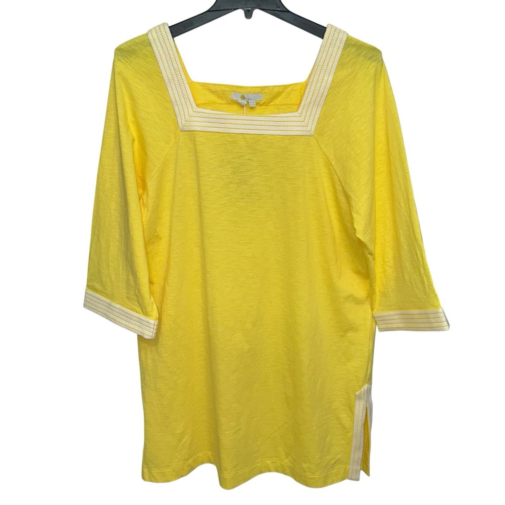 Boden‎ Dress Tunic Women's Size 14R Yellow Embroidered Beach Resort Wear Comfort